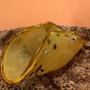 Tortoise Shell Blown Glass Amber Dish Handmade in Italy by White Cristol Murano